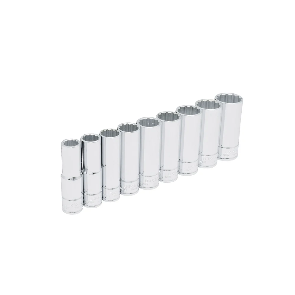 Juego de dados largos cuadro de 1/2", 12 puntas, en pulgadas, 9 piezas Urrea
