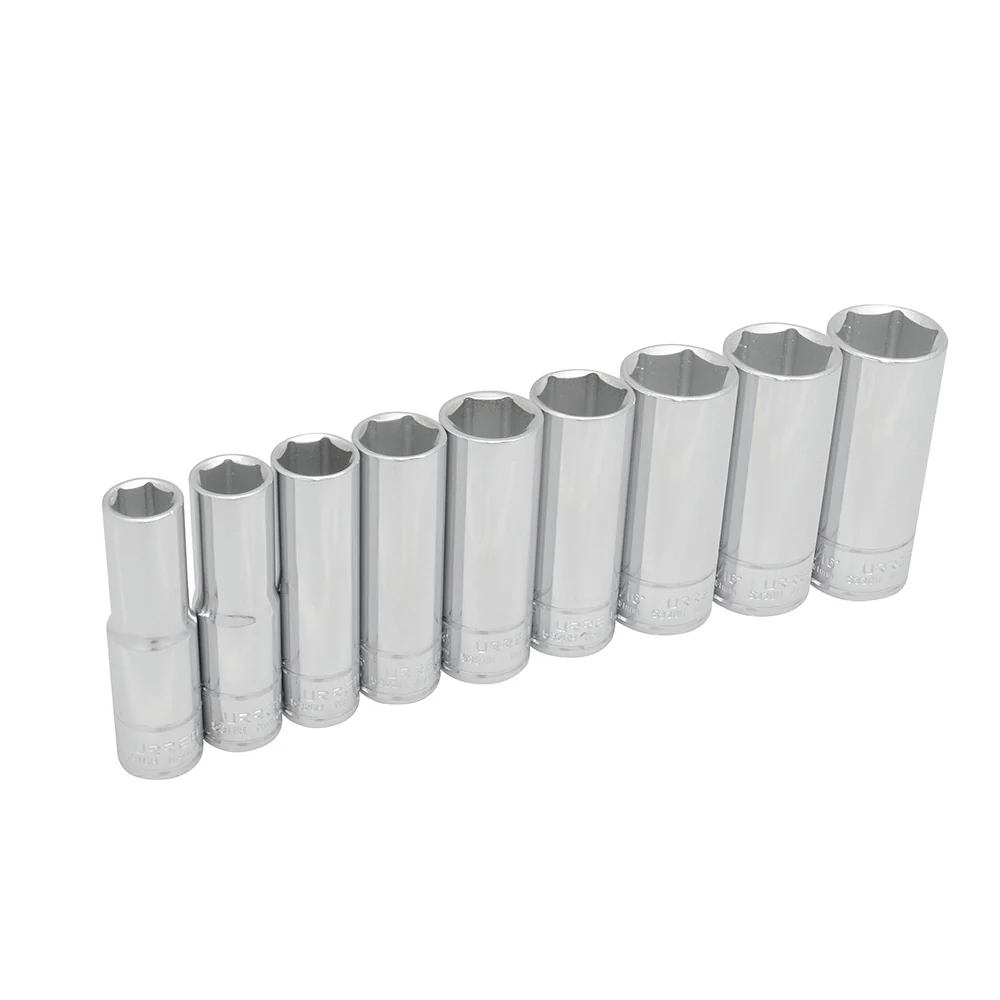 Juego de dados largos cuadro de 1/2", 6 puntas, en pulgadas, 9 piezas Urrea