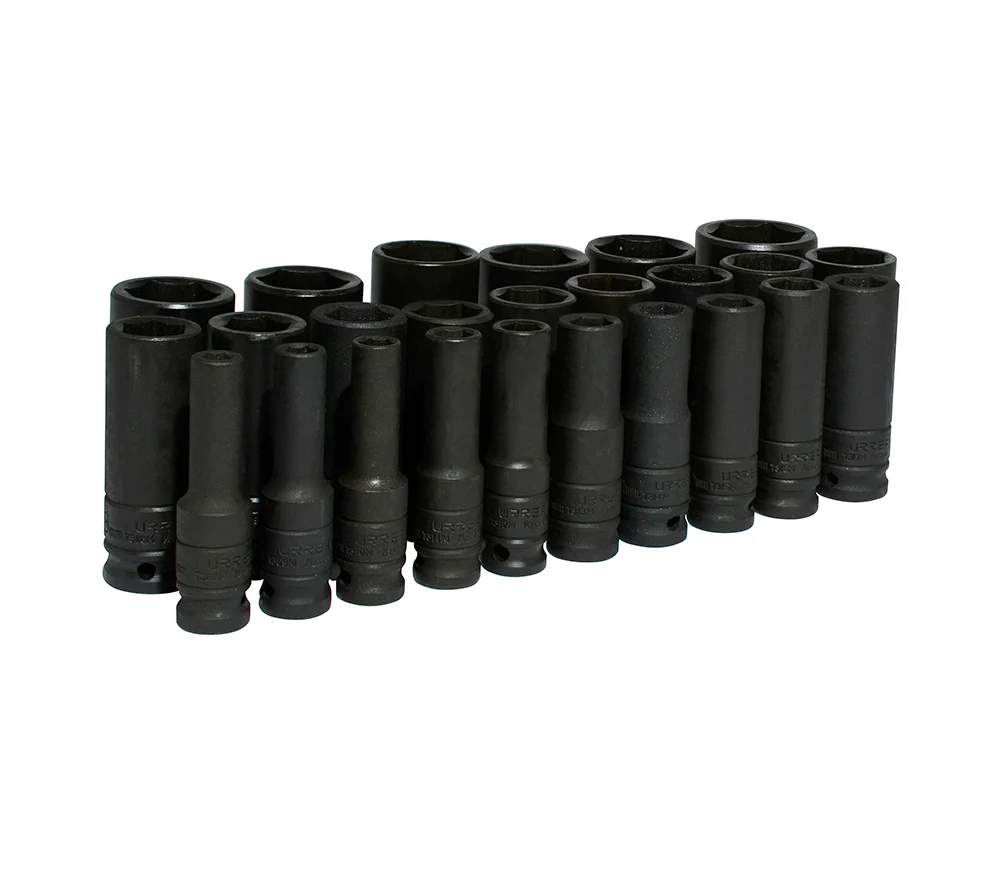 Juego de dados largos de impacto cuadro de 1/2", 6 puntas, métricos, 25 piezas Urrea