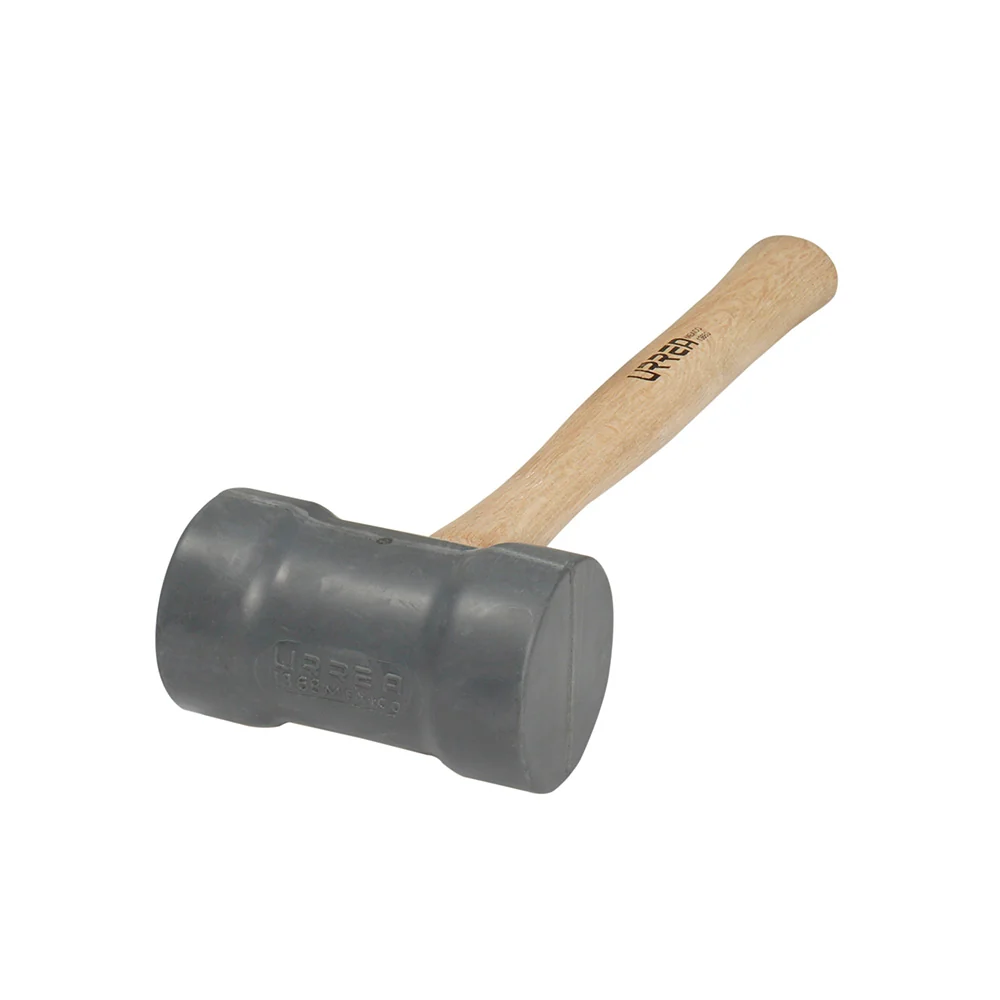 Mazo con cabeza de hule gris con mango de madera de encino de 16", 22 oz Urrea