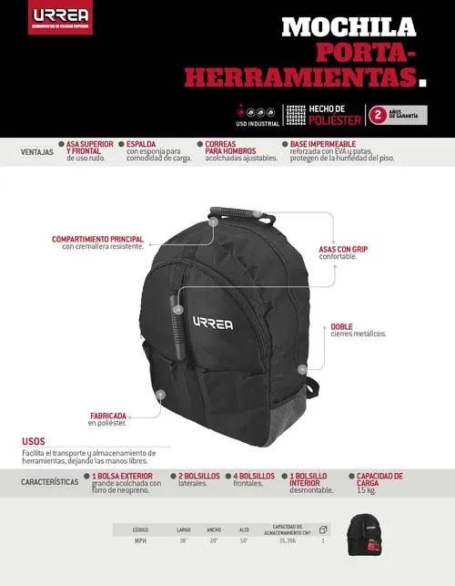 Mochila portaherramientas de poliéster Urrea