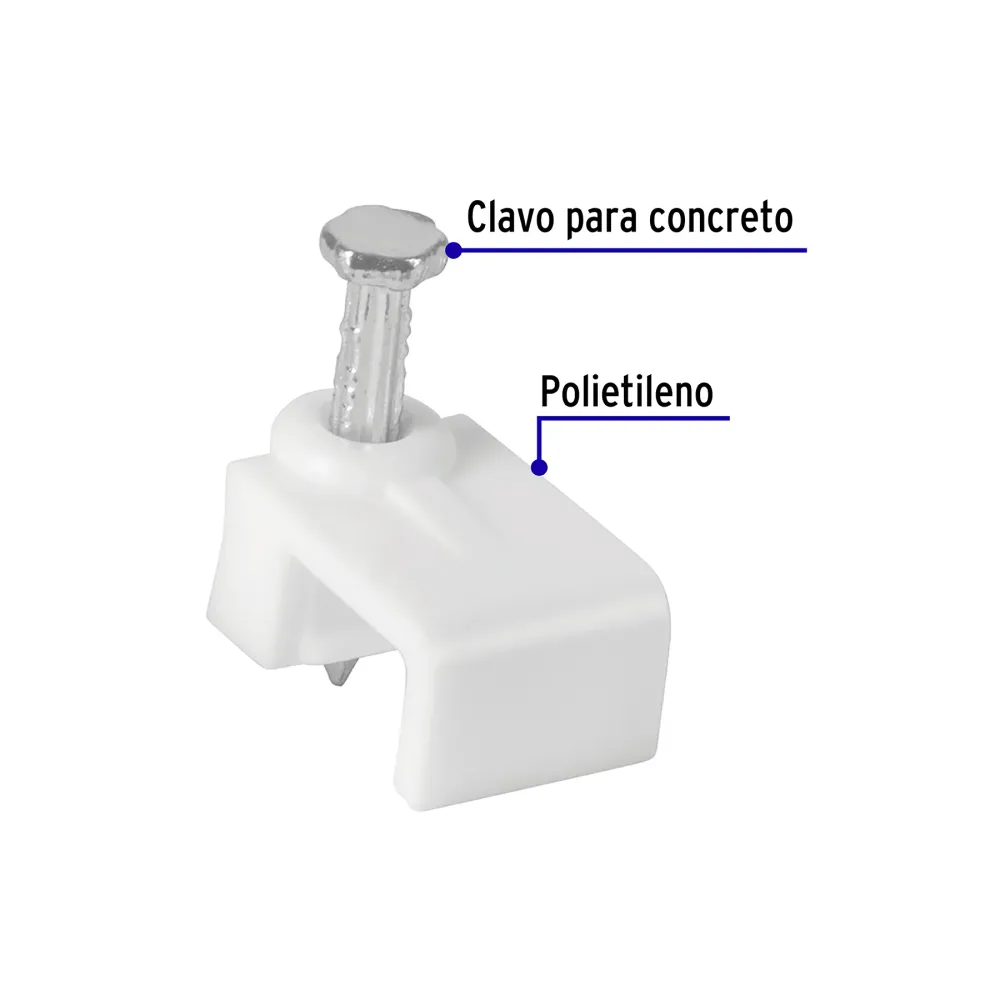 Bolsa con 20 grapas blancas de 5 x 8.5 mm para cable plano Volteck