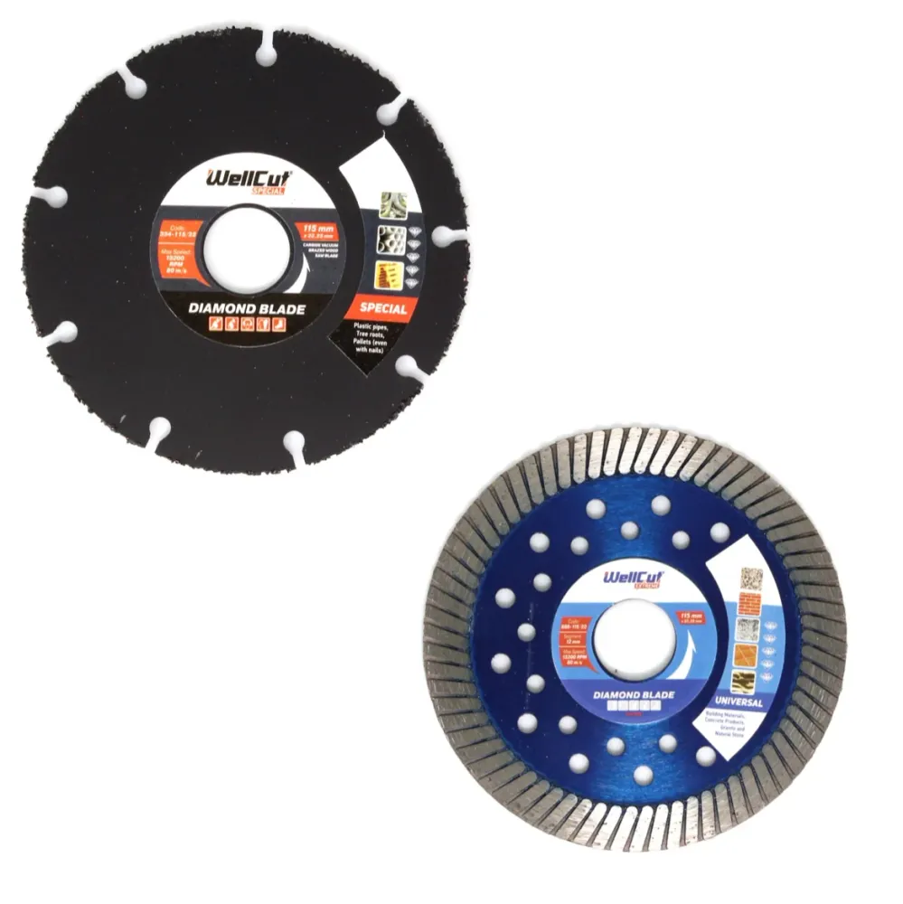 Juego de discos de corte diamantados WellCut 115x22,2mm con Special (334 - 115 / 22) + Universal turbo (888 - 115 / 22)