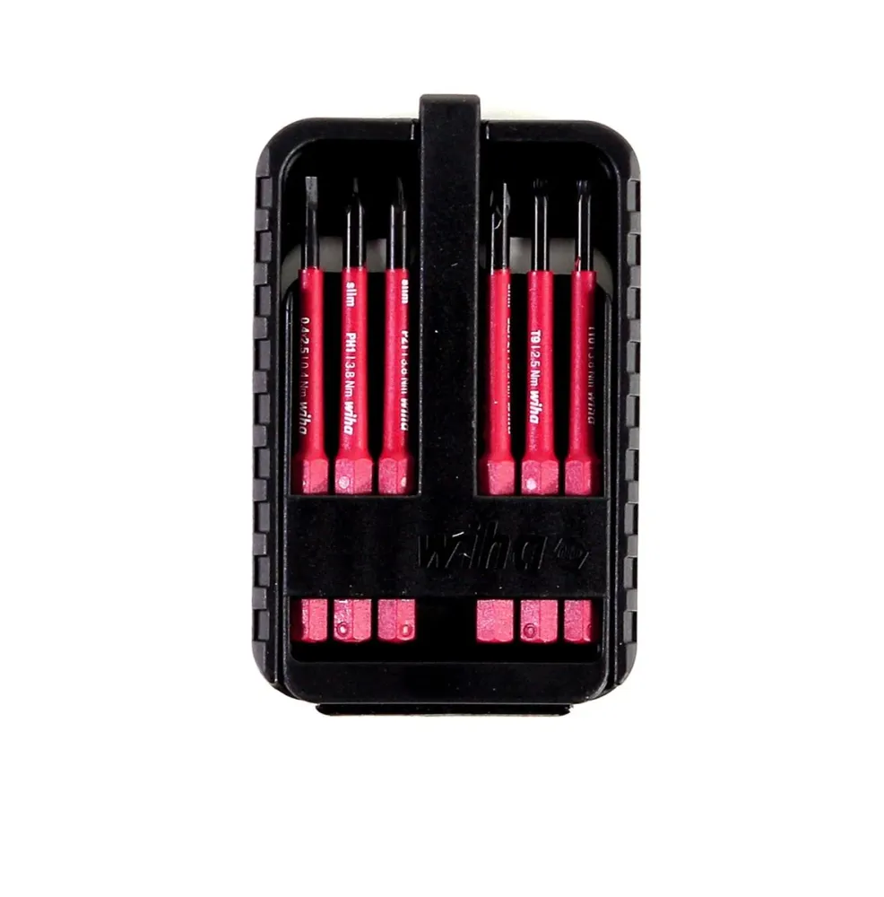 Juego de puntas eléctricas Wiha slimBit mixtas de 6 piezas (44366) Ranuradas / Phillips / Pozidriv / Torx