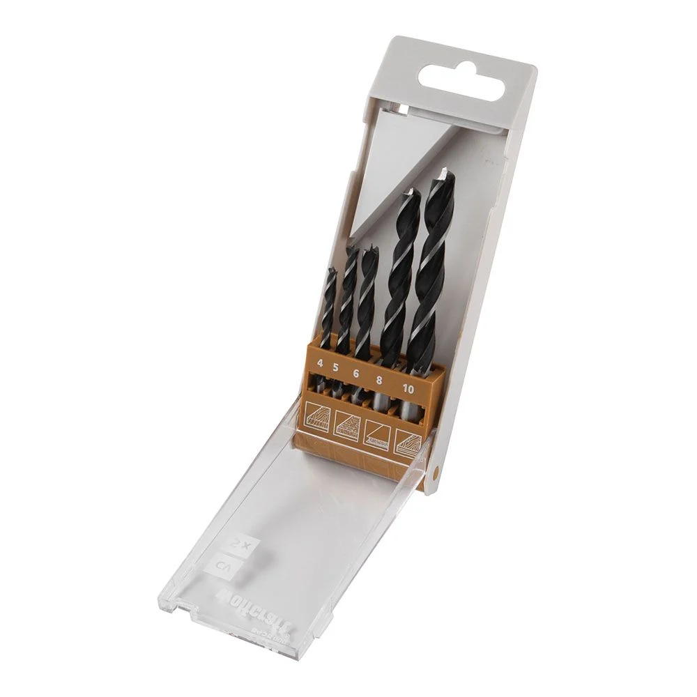 BROCAS ESPIRAL PARA MADERA CV, JUEGO DE 5 PIEZAS, Ø4,00 - Ø10,00 mm WOLFCRAFT