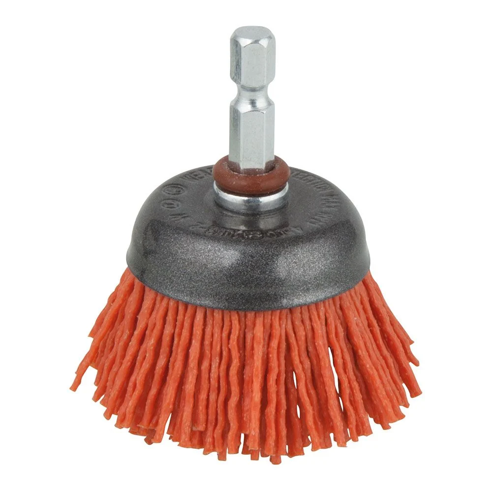 CEPILLO DE COPA DE ALAMBRE DE NYLON, AGRESIVO, VÁSTAGO HEXAGONAL Ø50 mm WOLFCRAFT