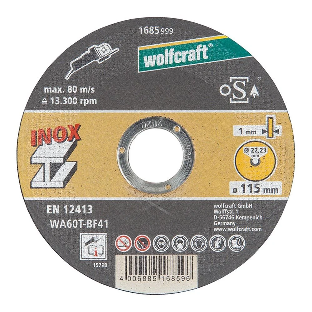 DISCO CORTE DE PRECISIÓN PARA ACERO INOXIDABLE Ø115 x 1,0 x 22,23 mm WOLFCRAFT